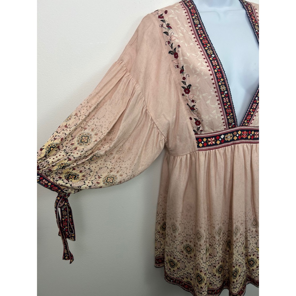 Agua Bendita Alex Kezia Pink Floral Boho Mini Dress Deep V Open Back L/G - Picture 11 of 11